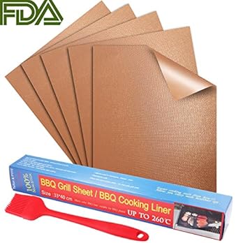 Peyou Grillmatte 5er Set Mit 1 Grillbrste 100 Antihaftende Bbq Und Backmatten Zum Grillen Von Fleisch Meeresfrchten Wiederverwendbar Leicht Zu Reinigen Ideal Fr Kohle Elektro Gasgrills