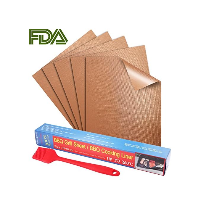 Peyou Grillmatte 5er Set Mit 1 Grillbrste 100 Antihaftende Bbq Und Backmatten Zum Grillen Von Fleisch Meeresfrchten Wiederverwendbar Leicht Zu Reinigen Ideal Fr Kohle Elektro Gasgrills