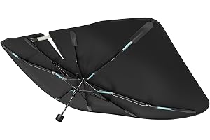 Nmoiss Minimalist Car Windshield Sunshade - Black, Universal Fit, Spring Structure, Military-Grade Durability, Protects Interior from Sun Rays & Heat Damage