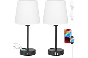 KAKANUO Lampada da Comodino Set di 2, Abat Jour da Comodino Touch Dimmerabile a 3 Vie con Porte USB-A+C 2 Presa CA 2 Lampadine, Lampade da Tavolo per Camera da Letto Soggiorno Ufficio(Bianco)
