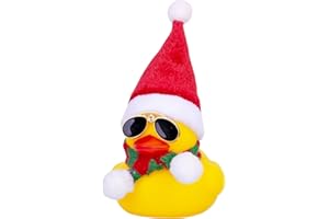 Mwmoeen Canard en caoutchouc de Noël Décoration de voiture, canard jaune ornement tableau de bord de voiture, chapeau de Noël, écharpe lunettes de soleil pour décoration de Noël, décorations