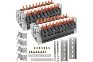 CJBIN Reihenklemmen Hutschiene, 20 Pcs Kabelverbinder Kit, Verbindungsklemmen, Klemmleiste Kit mit Digitale Markierungsstreifen, Schiene, Schraube, feste Basis, Parallelbarren für Feste Kabel