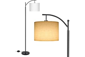 Aomeya Led Floor Lamps Classic Arc Energy Saving Standing Lamp with Hanging Lamp Shade and 9W Led Bulb for Living Room Bedroom Office, E27 Socket, Warm White,Floor lamp (A)