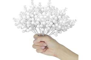 KKSTY Confezione da 16 steli di bacche bianche, ramoscelli di bacche artificiali di Natale, per fai da te, ghirlande, ghirlande, decorazioni per albero di Natale