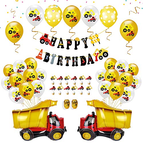 Bagger Geburtstags Deko Luftballons, KIPIDA Baustelle Geburtstag Deko für Kinder Ingenieur Thema Traktor Lastkraftwagen Folienballon Babyshower Geburtstag Party Dekoration für 1-12 Jahre Junge Mädchen
