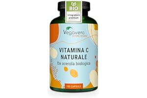 VEGAVERO Vitamina C Naturale BIO | 1060 mg di Acerola | L’unica Biologica e Senza Additivi | Integratore per Sistema Immunitario e Antiossidante | 180 capsule | Vegan