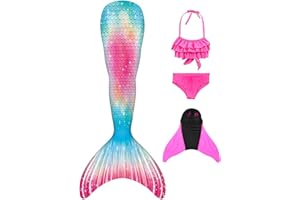 DNFUN Costume da Bagno da Bambina a Coda di Sirena, per Cosplay, per Il Nuoto, con Monopinna