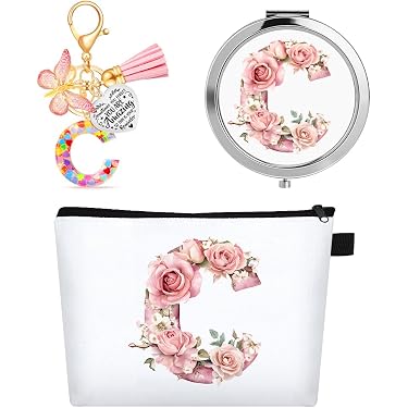 Piccole borse per il trucco da donna, borsa per il trucco con lettera iniziale personalizzata, borsa per il trucco dalla A alla Z, borsa per il trucco in pelle (rosa A