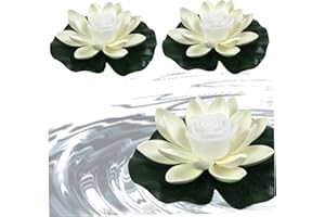 Mapfirrem 3Pcs Floating Pool Light, Solar Powered Pond Light, Floating Lotus Flower Light with Color Changing,Led Lifelike Floating Lamp Battery Operated Lily Pad Flower (White, 7.09 Inch)