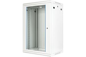 ‎KOSCOM CONNECT Koscom Connect Netzwerkschrank 18 HE I Serverschrank 19 Zoll I Wandmontage I 450 mm Tiefe I 600 x 450 x 903 mm I voll montiert I abschließbare Glastür I Traglast 100 kg (Grau - 45cm, 18HE)