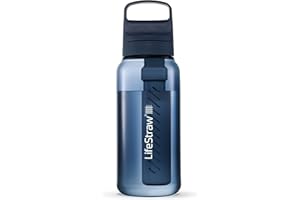 LifeStraw Go Series – Gourde filtrante sans BPA 1l pour les voyages et l’usage quotidien. Élimine les bactéries, les parasites et les microplastiques. Améliore le Goût, Aegean Sea (bleu)