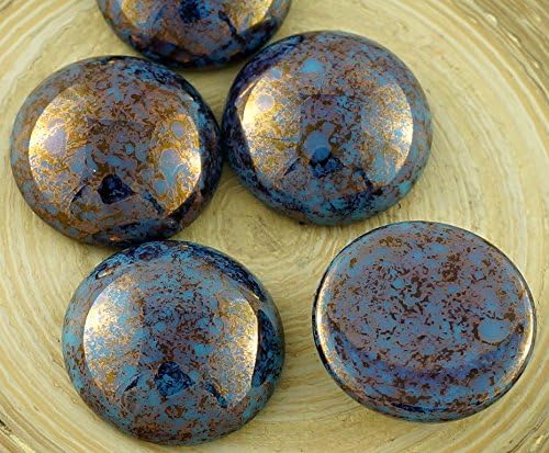Cabochons 2pcs Senegal Turquoise Blue Round Domed Czech Glass Domed 20mm