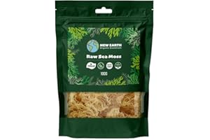 NEW EARTH ORGANIC ESSENTIALS Sea Moss Raw Sun Dried - Saint Lucian Eucheuma Cottonii Seamoss - Makes 2.2 litres of Sea Moss Gel - 100g (Gold)