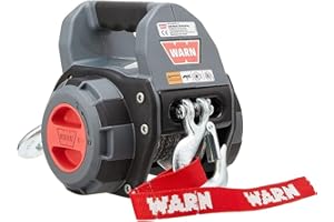 WARN 101575 tragbare Hand-Seilwinde mit 1,2 m synthetischem Seil: 340 kg Zugkraft, Grau