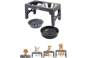 H&A Petcare Raised Dog Bowl: 3 In 1 Elevated dog bowls With Slow Feeder And Non Spill Bowl, Feeder With Stand, Raised Feeder For Large Dogs, Dog Feeding Station Dogs And Cats (Grey)