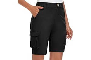 Soneven Elastico Pantaloncini Cargo da Donna Estate Vita Alta con Tasche Cerniera Leggeri Trekking