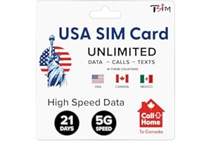TSIM Carte SIM USA 21 jours pour voyager! Données, appels et SMS illimités aux États-Unis, Canada et Mexique. Carte SIM prépayée pour les touristes.