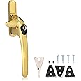 XFORT Locking Cockspur Window Handle Installation Kit in Polished Brass, Right Hand UPVC Window Handle Replacement, Lockable Window Lever