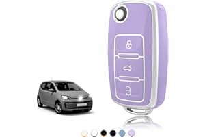 TOOMUME Funda Llave TPU, Carcasa Llave Apto para VW Volkswagen Golf 4/5/6 Polo Up Jetta Caddy Beetle Bora Multivan T5 Touran T-Roc Seat Ibiza Leon para Skoda Fabia, Cubierta Llaves Coche - Flip Key