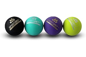 SPORTSPET Tough Bounce Natural Rubber Dog Balls – Highly Durable Tough Bounce Balls, Tennis Ball Size (65mm) – 4 Pack