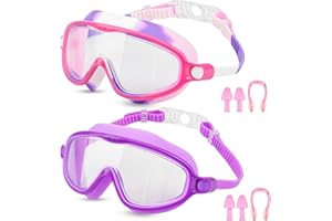 Moseem Kids Swimming Goggles, 2-Pack Boys Girls Swim Goggles for Children & Teens 3-15 Years, Anti-Fog Anti-UV, Clear Wide Vision, Waterproof