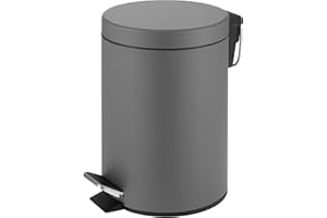 NOVEL SOLUTIONS Innoteck Essentials Round Colour Coated Pedal Bin 3L Dustbin Size 26x17cm for Kitchen and bathroom, Matt Grey, Powder Coated Steel, 3 Litre