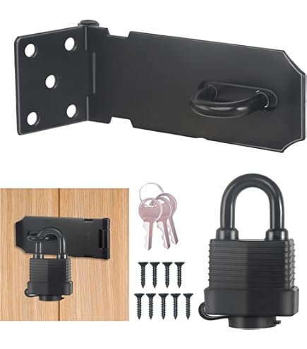 Cadenas/loquet En Acier Inox Pour Porte De Grange Coulissante - Noir, 10.2 Cm, Avec Plaque De Sécurité Et Vis