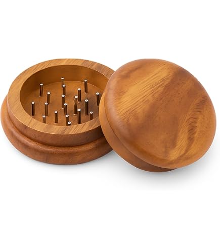 Grinder En Bois Sculpté Bouddha - Mini Broyeur à Herbes Avec Dents Métalliques, Fait Main, Design Compact - 6