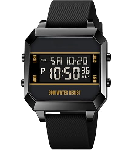 Findtime Orologio Digitale Sportivo Uomo Donna - Quadrante Quadrato, LED, Cronometro, Timer, 5 ATM - Regalo Unisex