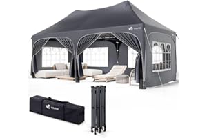 VOUNOT® Tonnelle de Jardin Extérieur 3x6m Barnum Pliant avec 6 Parois Amovibles et 6 Sacs de Sable Tente de Reception Imperméable et Anti-UV pour Camping Festival Mariage Sac de Transport Inclus Gris