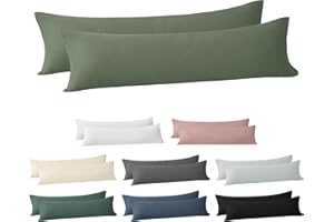 ‎JELLYMONI Jellymoni Kissenbezug 40x145 Baumwolle 2er Set Kissenbezüge Grün Oeko-Tex aus 100% Gewaschene Baumwolle Kopfkissenbezug mit Verstecktem Reißverschluss Weich 2 Stück Kissenhülle für Kissen 40x145cm