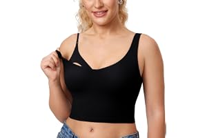 MOMANDA Women's Nursing Bras Longline Sports Breastfeeding V Neck Sleeveless Crop Tank Top with Built in Bra