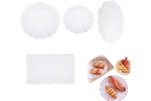 Roontin 60 unidades de blondas de papel de encaje – Surtido de blondas de papel blanco rectangulares, tapetes ovalados desechables de papel redondo para cumpleaños, boda, fiesta