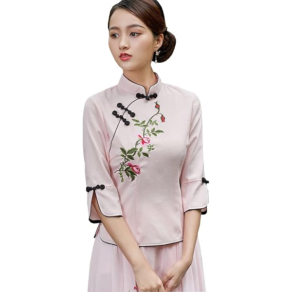 Camicetta Tradizionale Cinese Donna - Ricamata, Cotone E Lino, Maniche Lunghe Con Bottoni A Rana