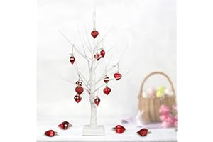 Landifor 2ft Valentine Lighted Birch Tree Mini LED Twig Tree 24LEDs Warm White Birch Twig Tree with 12pcs Red Heart Hanging Ornaments for Valentine's Day Wedding Indoor Bedroom Home Tabletop Decor