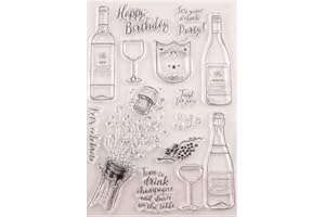 arriettycraft Congratulations Wine Bottle Happy Birthday Party Stamps Rubber Clear Stamp/Seal Scrapbook/Photo Album Decorative Card Making Clear Stamps