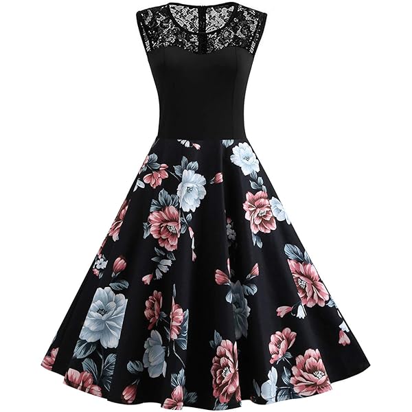 AXOE Dames Retro Jurk Jaren 50 Vintage A-lijn Jurken met Kant Multi