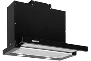 Klarstein Mariana - Flachschirmhaube, EEK C, Umluft & Abluft, LED-Beleuchtung, Drucktasten, Unterbau-Dunstabzugshaube, 500 m³/h, 60 cm, schwarz
