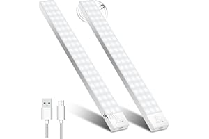 OUILA 32CM LED éclairage d'armoire avec Détecteur de Mouvement, 5000K 1500mAh Lamp LED Luminaires de Dessous de Meubles de Rangement 60LED Lampe de Placard pour Cuisine Veilleuse Escalier Couloir