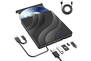 TOMVYTER Lecteur DVD CD Externe pour PC, USB3.0 Type -C 7 en 1 Graveur CD Externe Portable avec Emplacement pour Carte SD/TF Plug and Play Lecteur DVD pour Windows/Linux/Laptop/PC
