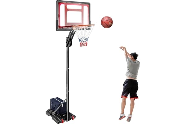 GYMAX Panier Basket Extérieur pour Bébé Enfants Adolescents, Hauteur Réglable 105-260cm, Base Remplissable avec Sac de Poids, Mobile avec Roues, Panneau Incassable