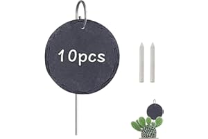 HIUOUIH Set di 10 Etichette Per Piante In Ardesia 10 cm Rotondo Cartelli Erbe da Esterno Targhette Ardesia con Sbarre Metallo Cartellini Orto Giardinaggio Impermeabili Giardino Aromatiche Verdure