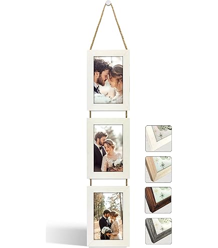 EYMPEU 10x15 Collage Drievoudig opgehangen fotolijst set, rustieke 6 open verticale lijsten gemaakt om 10x15 cm foto-postkaart voor wanddecoratie weer te geven, grijs