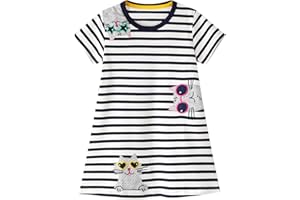 BEILEI CREATIONS Mädchen Kleider Baumwolle Kurzarm Stickerei Casual Sommer T-Shirt Kleid Gr.85-140