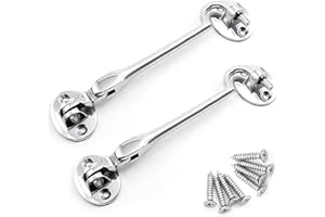 onesto 100mm Cabin Door Hook and Eye Latch | Eye Silent Catch Door Latch Holder with Screws | Door Hook Lock for Window, Garden Gate & Door (Polished Chrome, 100mm)
