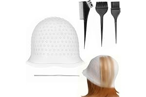 DOUKESH 5PCS Highlight Cap Kit Highlighting Cap with Needle and Hair Coloring Brushes Silicone Highlight Cap Hair Dye Kit for Color Hair Salon Hairdressing Dyeing Staining Tools for Women Men