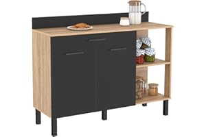 IDMarket - Buffet bas de cuisine 120 CM CINA plan de travail H.83 cm 2 portes + tiroir façon hêtre et noir