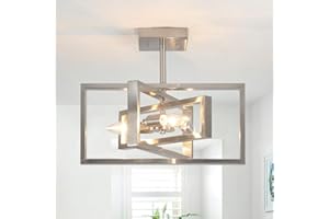 LWYTJO Brushed Nickel Ceiling Light Living Room, 3 Lights Chandeliers Ceiling Light, Industrial Semi Flush Mount Ceiling Lights Fitting for Bedroom, Dining Room, Kitchen, Lounge, Hallway