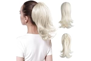 CJL HAIR Clip in Ponytail Extension 12 Inch Platium Blonde Curly Ponytail Hair Extensions Synthetic Fake Short Hair Pony Tail Extension Hairpieces for Women Girls