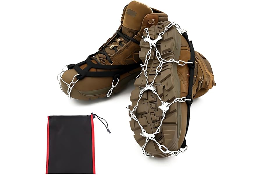 TONGIHS Ice Cleats, Crampons for Hiking Boots, Crampons Ice Spikes, for Winter Outdoor Hiking, Walking, Jogging, Climbing, Hiking, Fishing and Walking